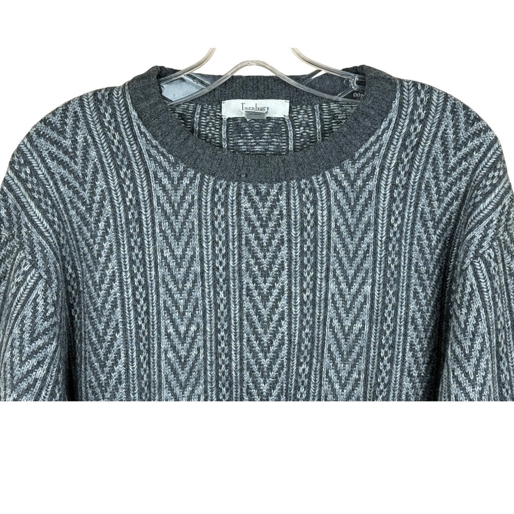 Turnbury Mens Grey Sweater Chevron Cotton Cashmere Size L Australia Quiet Luxury - Picture 11 of 13